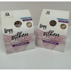 L'eggs Silken Mist Control Top Pantyhose Nude Sz Q 2-Pair New